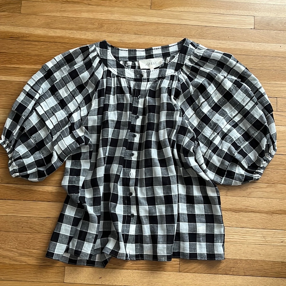 THE GREAT buttons front puff short sleeve Top Sz. 0/ XS